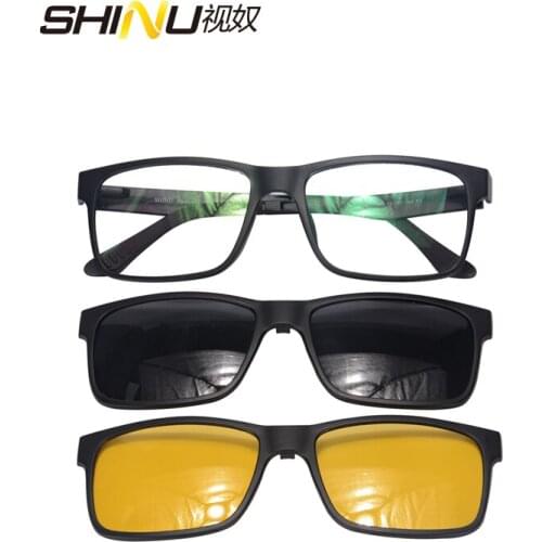 SHINU 2016 Myopia Presbyopia Optical Frame With clip-on sets Polarized Day Night Vision 3 Usage clip on sunglasses SH77002