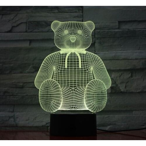 Cute Baby 3d Night Lamp Gift Bear Nightlight for Kids Bedroom Decorative Lamp 3D Illusion Hologram Led Night Light for Children