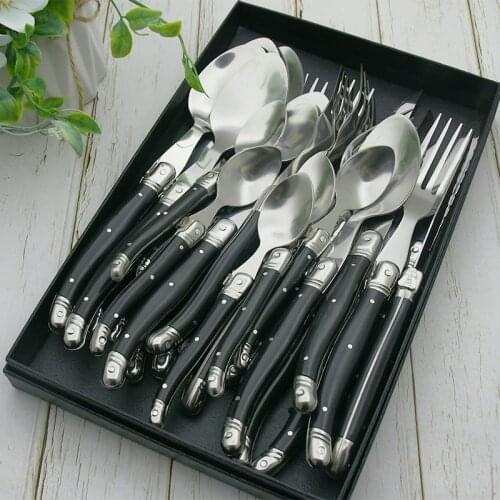24pcs Laguiole Style Tableware set Colorful Dinnerware Rainbow Cutlery Stainless steel Steak Knife Dinner Fork Spoon Teaspoon