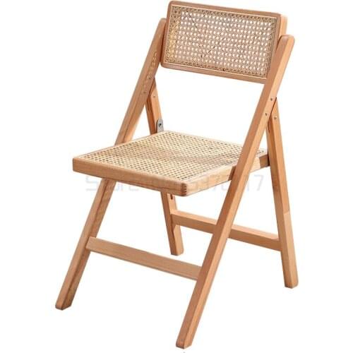 Rattan chair solid wood folding dining chair natural manual rattan chair leisure Cafe stool back endorsement table and chair