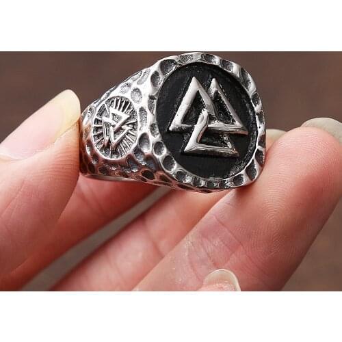 Vintage Valknut Ring Men Stainless Steel Viking Compass Ring Heavy Metal Nordic Odin Amulet Ring Jewelry Dropshipping Store