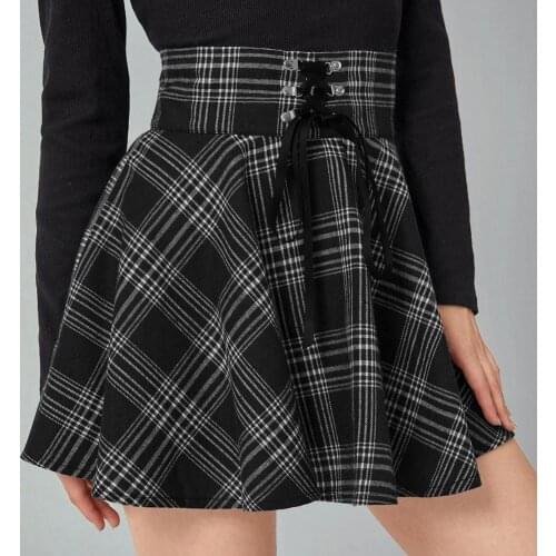 Girls Retro Check High-waisted Skirt School Uniform Pleated Skirt Cotton Plaid Pleated Short Sweet Summer Plaid Skirts