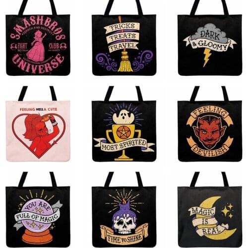 Halloween Themed Painting Printed Tote Bag For Women Casual Tote Linen Febric Shopping Bag Outdoor Beach Bags Fashion Bags