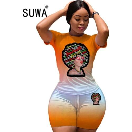 Hot recommend style two piece outfit for women summer sportywear tee shirts + skinny biker shorts matching sets