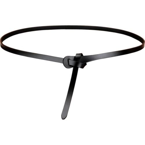 Female Women Girl Soft Leather thin Wrap Around Waist Band Belt genuine leather Handmade lady Knotted dress belt