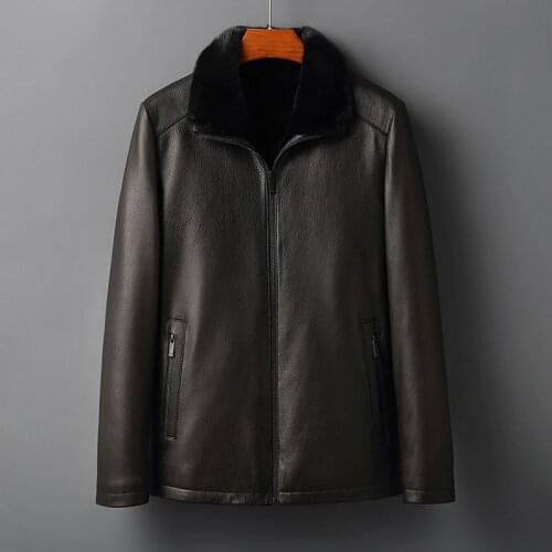 Winter Genuine Leather Clothes Men Whole Mink Liner Lapel Warm Sheepskin Leisure Jacket Coat