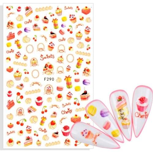 1 Sheet Nail Sticker Adhesive Stickers Colorful Fruit Cake Candy Decals Wraps Tip Nail Art DIY Decoration Manicure