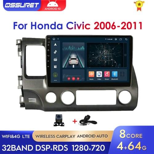 2Din Android 10 Car Multimedia Radio GPS Stereo Player for Honda Civic 2006-2011 Navi DSP RDS TPMS 4G LTE WIFI SWC DVR Bluetooth