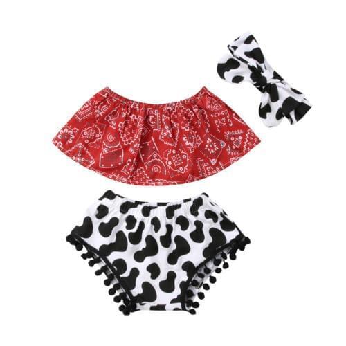 Toddler Infant Kids Baby Girl Floral Off Shoulder Tops Shirt Outfits Tassel Shorts Cotton Outfits 3PCS Set Baby Girl 0-24M