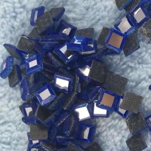 300-1440pcs 4*4mm Mirror Blue Flatback Square Drill Beads Iron On Hotfix Crystal Hot Fix Rhinestone For Transfer Dress Scarfs