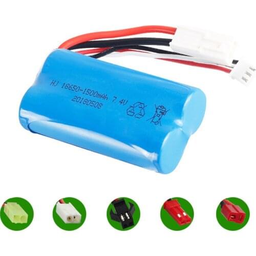18650 battery For Udi U12A Syma S033g Q1 H100 H101 H102 H103 FT009 RC boats aircraft toys parts 7.4V 1500mAh EL-2P/SM/JST/T Plug