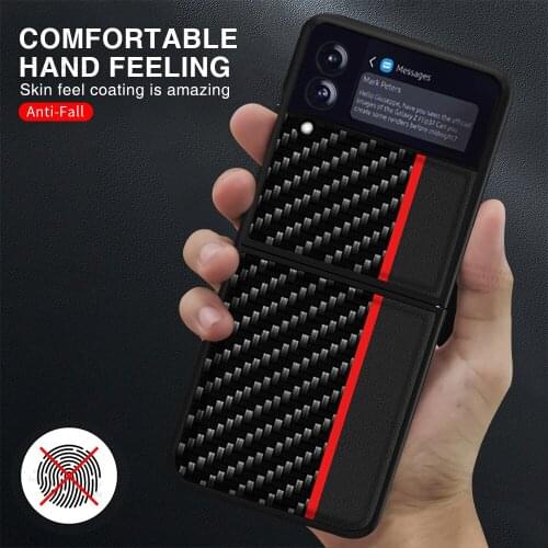 Phone Cases For Samsung Galaxy Z Flip3 5G Carbon Fiber Texture Leather Shockproof Cover for samsung z flip 3 6.7inch back shell