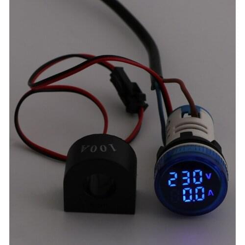 Digital Voltmeter Ammeter 22mm Round AC 50-500V 0-100A Voltage Volt Amp Monitor