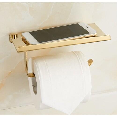 Bathroom Phone Holder Toilet Tissue Holder Tray Paper Holder Golden 304 Stainless Steel Bathroom Shelf