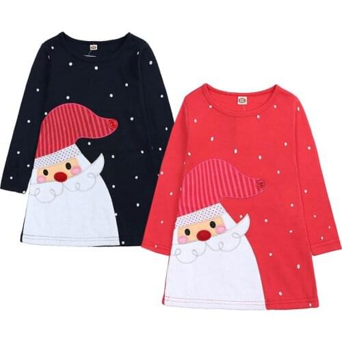 Christmas Kids Party Dresses Santa Claus Printing Long Sleeve Cotton Toddler Baby Girls Princess Dress Children Clothing