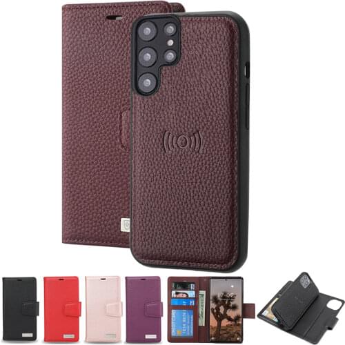 For Samsung S21 Leather Case Galaxy S20 Ultra S10 Lite Note 10 20 Plus Litchi Magnetic TPU Flip Wallet Cover Detachable Purse