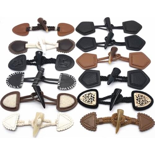 Leather Horn Toggle Button, Duffle Coat Jacket Fasteners Toggle With leather patch Trench Duffle Coat Fastener Craft Connector