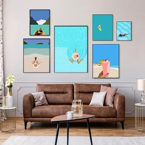 Summer Swimming Pool Party Wall Art Print Minimalist Travel Picture Spa Girl Canvas Painting Nodic Poster Living Room Decor