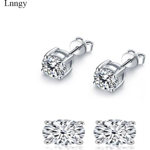 Lnngy Sparkling Round Cut Women Stud Earrings 3-10mm 925 Sterling Silver Stud Earrings Lady Simulated Diamond Zircon Earrings
