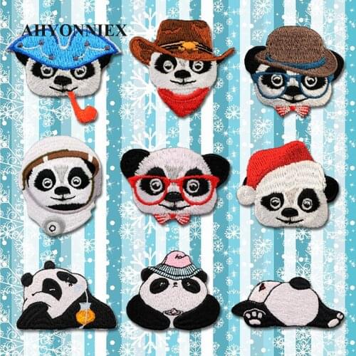 AHYONNIEX Small Cute Panda Patch Embroidery Sticker Iron on Patches for clothing applique embroidery DIY Clothing Accessories
