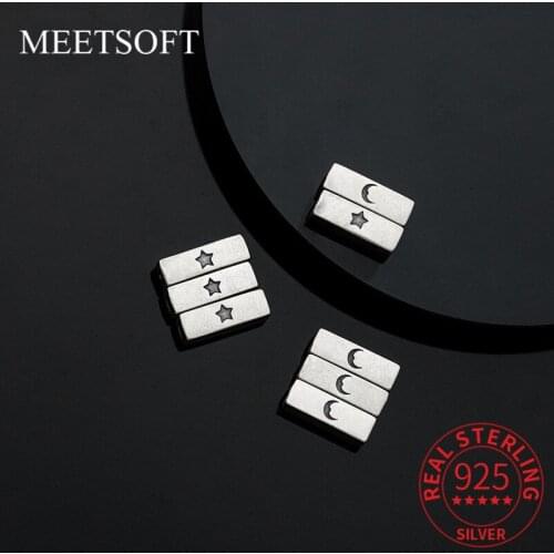 MEETSOFT Trendy 925 Sterling Silver Geometry Square Stars and Moon Space Bead Charms Handmade Of DIY Jewelry wholesale Accessory