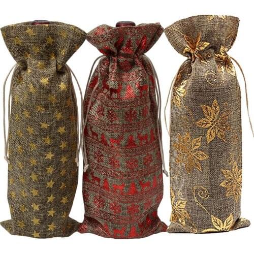 15*37cm Rustic Natural Jute Burlap Wine Bags Drawstring Wine Bottle Covers Weddings Party Champagne Linen Wine Gift F20173889