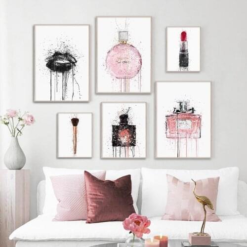 Makeup Fashion Poster Perfume Lipstick Watercolor Canvas Painting Wall Art Prints Pictures for Girly Room Interior Home Decor