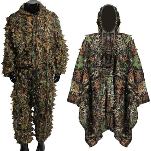 Hunting Ghillie Suit Cloak 3D Camo Bionic Leaf Camouflage Manteau Hunting Stalking Outfit Clothing Durable Costume Accessories
