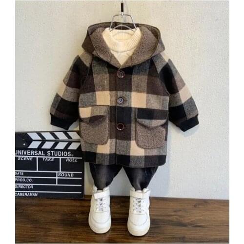 2020 baby boys winter coat classic plaid hooded long coats Kids boy elegant wear Clothes Children overcoats