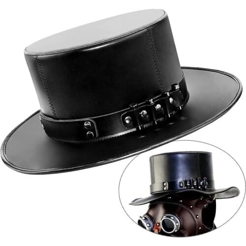 Punk European and American Doctor Magic Hat Gentleman Props Gothic Steampunk Faux Leather Top Hat Cap Masquerade Costume Props