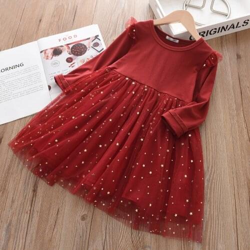 Baby Girls Princess Dress Spring Autumn Long Sleeve Party Costumes For Toddler Children Sequins Mesh Shattered Patchwork Vestido