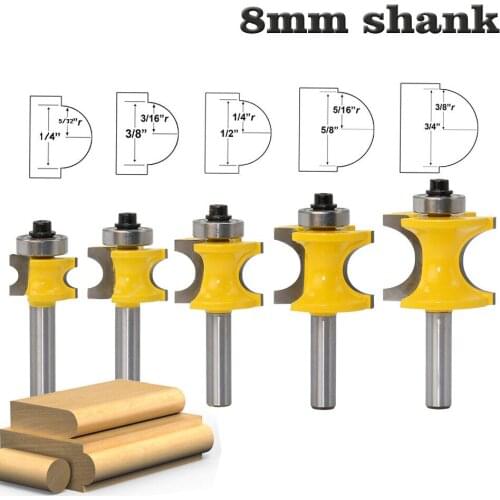 8mm Shank Bearing Milling Cutter Positive Semicircular Cutter for Woodworking Household Window Door Tools