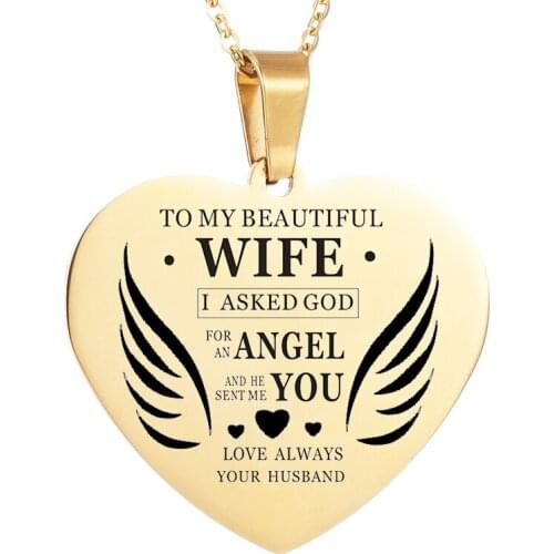Heart wing Charms Stainless Steel Necklaces & Pendants for Women Choker Chain Necklace To My Beautiful Wife my baby Nameplate