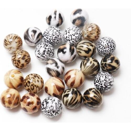 Mixed Color 20mm Pattern Acrylic Beads Round Loose Spaced Beads DIY Crafts Garment Beads For Decoration Sewing Accessories