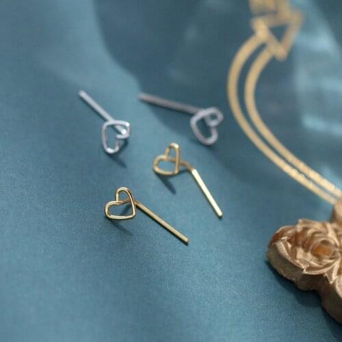 Cute Super Thin Silver Plated Hollow Heart Stud Earrings Daily Earrings Minimalism Fine Jewelry for Women Lady Girl Jewelry Gift