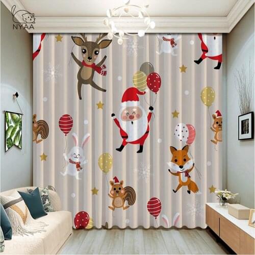 Snowflake Santa Claus Red Blue Curtain Cartoon Hotel Curtain Children Room Home Room Decor Curtains Accessories Micro Shading