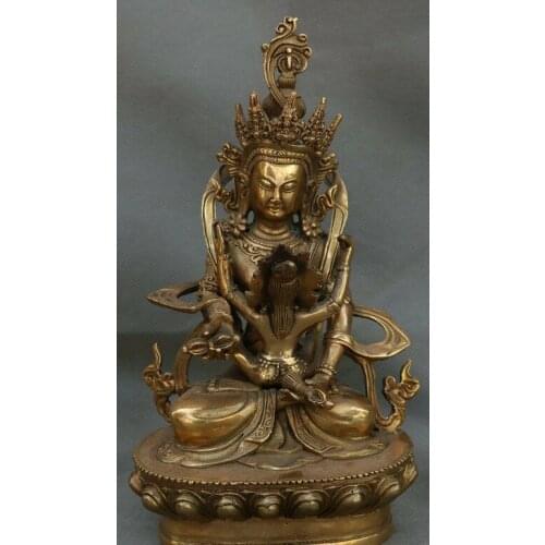 8" Tibet Tibetan Buddhism Bronze Vajra Mandkesvara Yab-Yum Happy Buddha Statue