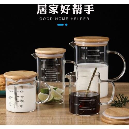 Glass Bottle with Bamboo Cap Scale Store Custom Gift Measuring Cup with Keduchuangyi Crystal Water Bottle Glass Water