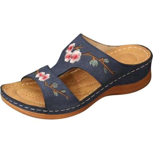 Woman Slippers Flower Platform Colorful Ethnic Flat Shoes Comfortable Casual Fashion 2021 Summer Slippers Woman