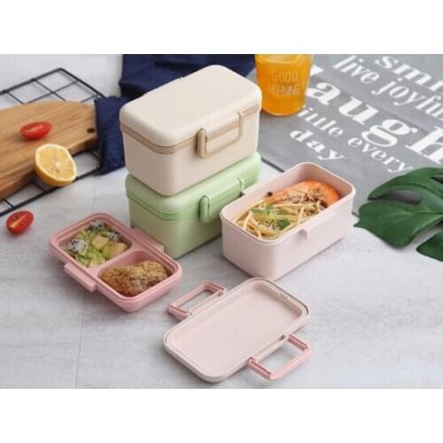 Environmental protection bamboo fiber childrens lunch box sealing tableware cartoon household anti-drop lunch box