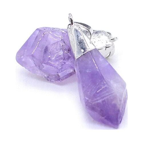Natural Point Stone Pendant Brazil Amethysts Crystal Druzy Irregular Gold Silver color Quartz Pendants for DIY Necklace 1PC