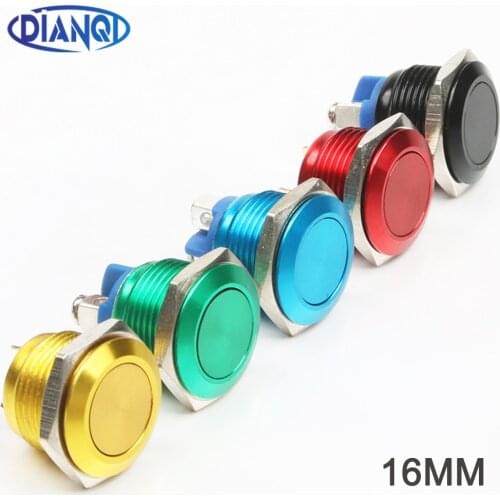 16mm Metal Oxidation brass Push Button Switch flat round 1NO Car press button screw terminal momentary 16QYPY.F.L