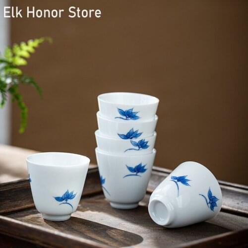 2pc/Set 40ml White Porcelain TeaCups Single Cup Hand-painted Orchid Small Tea Cup Ceramic Kung Fu Tea Maker Teaware Tea Ceremony