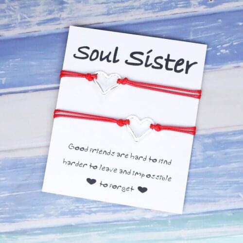2Pcs/Set Soul Sister Bracelet Love Heart Charms Pinky Promise Bracelets Heart Jewelry Women Men Wedding Bridesmaid Bracelet Gift