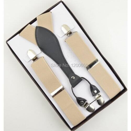 2016 adult/Mens 3.5 cm Width Adjustable Four Clip-onBack Solid beige Elastic Suspenders Braces for Father/Grandfather Gifts