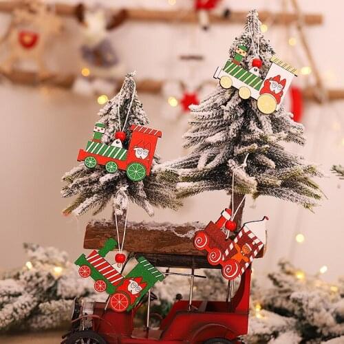 4pcs/lot Cartoon Train Christmas Wooden Xtmas Tree Drop Ornament Door Home Hotel New Year Party Decor Window Hanging Pendant