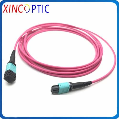 8Core 1/2/3/5/7/10/15/20/25/30M OM4 100G Type B MPO Female to MPO F 8F 3.0mm Violet Mini Round Fiber Patch Cord Connector Cable