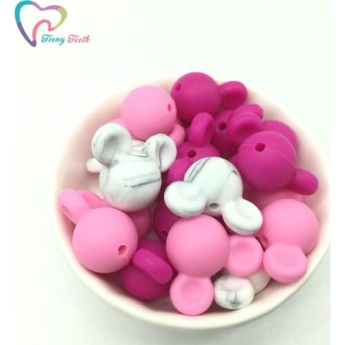 Teeny Teeth 9 PCS China Silicone Beading Supplies Pink Fuchsia Marble White Silicone Mickey Head Loose Beads DIY Teething Beads