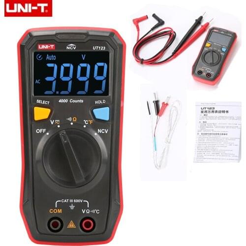 UNI-T UT123 Mini Digital Multimeter AC/DC Voltage Resistance Temperature NCV Tester