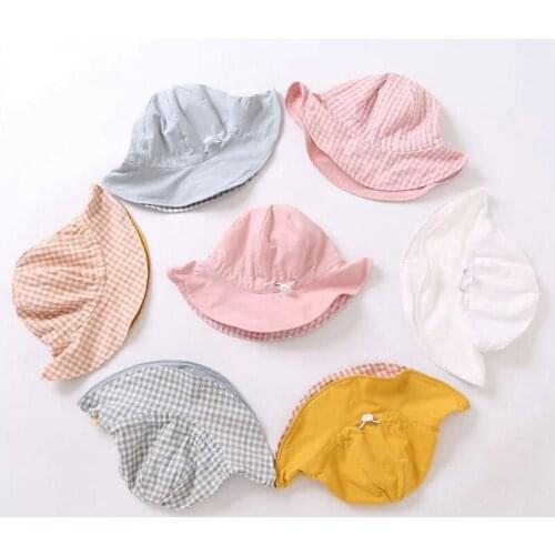 Child Yellow Bucket Hat Girls Boys Sunhat Kids Beach Cap Baby Reversible cotton bucket hat wide brim girls birthday gift H096D